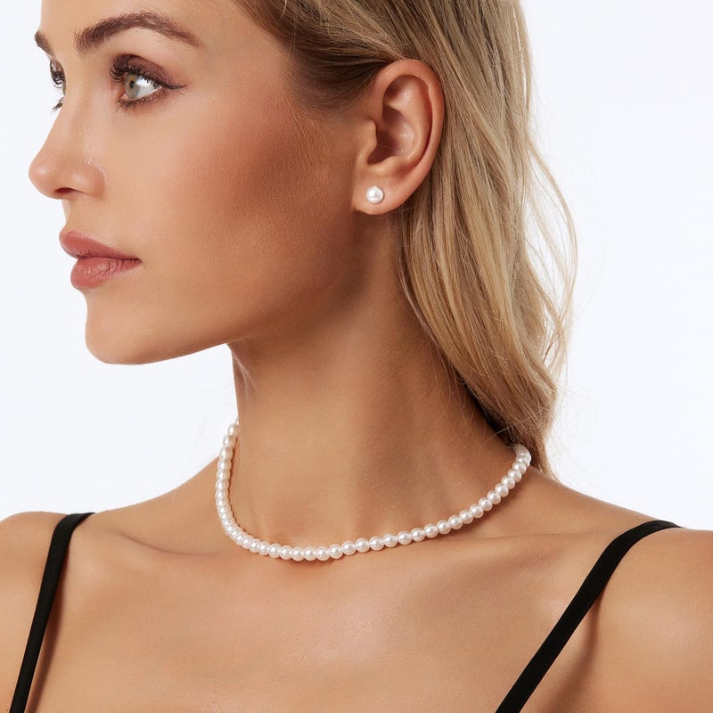 Zeffy Pearl Necklace 4MM/6MM/8MM Dainty Round Imitation Pearl Choker Necklace Wedding Pearl Necklace Delicate Jewelry for Women Simple Bridesmaid Jewelry Gifts - Image 2